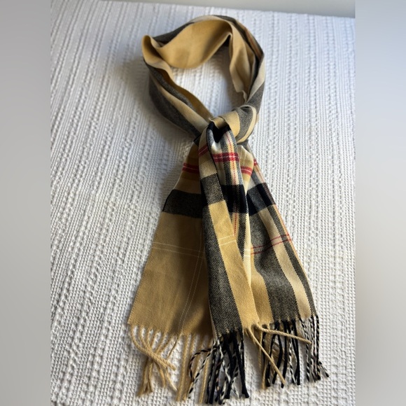 Unisex Adult Blk , Tan , & Red 100% Cashmere Plaid Classic Scarf (12.7 x 35) - Picture 1 of 8